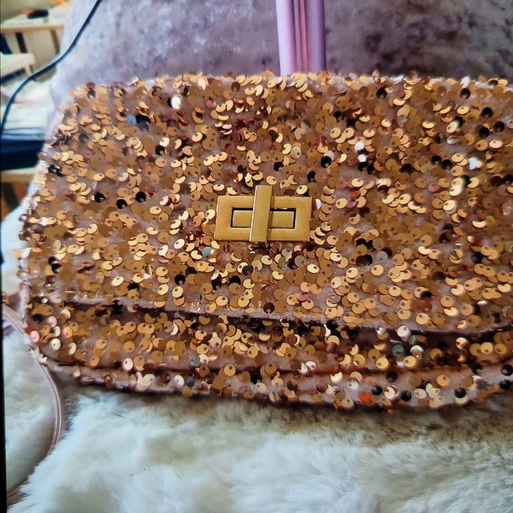 Cute cross body bag gold sequin.